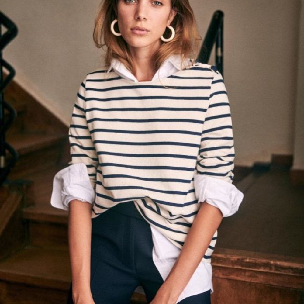 Sezane Collette Mariniere top in ecru and navy stripe